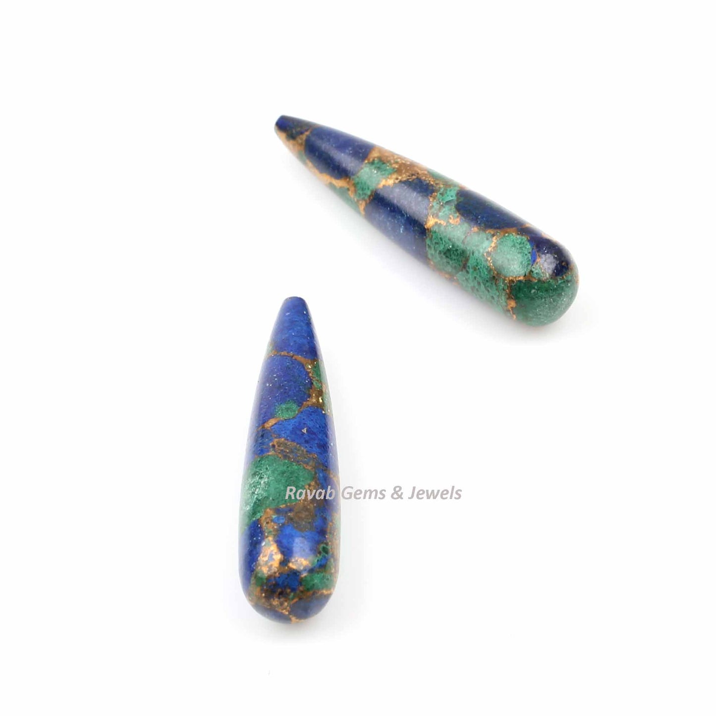 9x30mm Azurite Malachite Copper long pear shape Drops, Smooth Briolette Gemstone , Calibrated Stone Jewelry Making Earrings- 2 pcs set