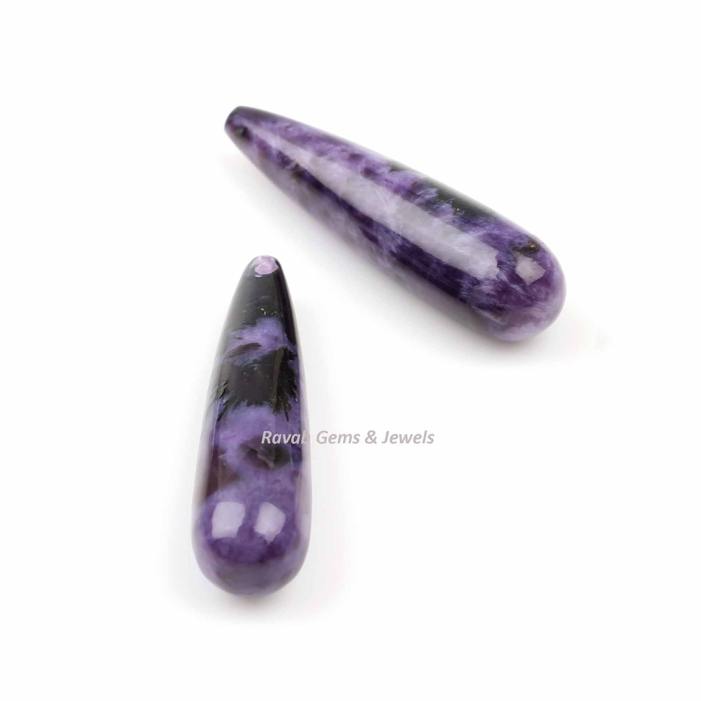 Natural Charoite Gemstone Drops Smooth Gemstone, Calibrated Teardrops Stones For Earring- Wholesale Rate 9x30mm 2 Pcs Set For Gifted