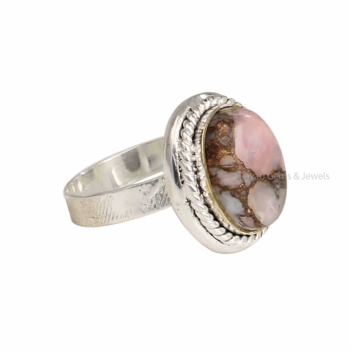 Pink Opal Copper Oval Ring, Designer Band Ring, 925 Sterling Silver Gemstone Ring, 10x14mm Cabochons Ring, Copper Statement Rings For Gift