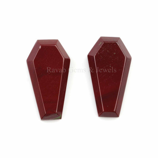 Natural Red Mookaite Fancy Coffin Shape 12x22mm Calibrated Cabochons For Jewelry, Loose Beads Calibrated Stone For Matching Earring 2 Pcs