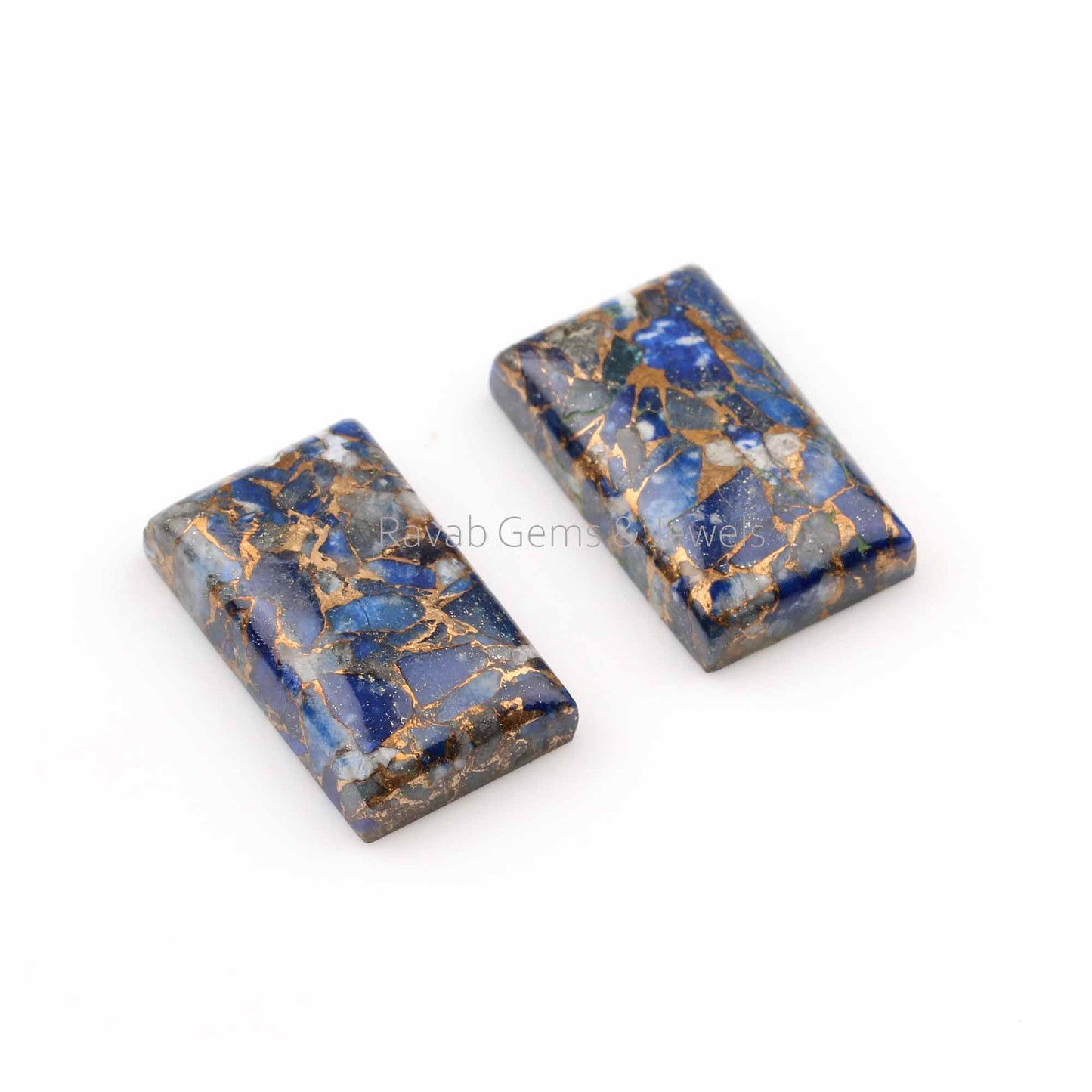 12x20mm Blue Lapis Lazuli Copper Rectangle Cabochons Gemstone| Loose Beads Calibrated Smooth Stone For Jewelry 2 Pcs Set All Sizes