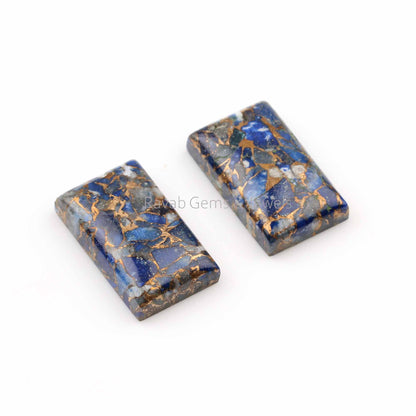 12x20mm Blue Lapis Lazuli Copper Rectangle Cabochons Gemstone| Loose Beads Calibrated Smooth Stone For Jewelry 2 Pcs Set All Sizes