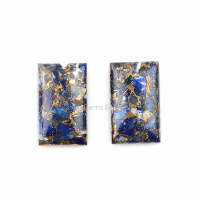 12x20mm Blue Lapis Lazuli Copper Rectangle Cabochons Gemstone| Loose Beads Calibrated Smooth Stone For Jewelry 2 Pcs Set All Sizes