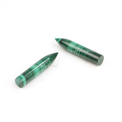 Natural Malachite Long Bullet Shape Gemstone For Jewelry, Loose Beads Calibrated Stone For Matching Jewelry Making 2 Pcs Set All Size 6x30mm