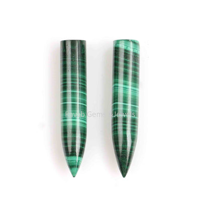 Natural Malachite Long Bullet Shape Gemstone For Jewelry, Loose Beads Calibrated Stone For Matching Jewelry Making 2 Pcs Set All Size 6x30mm