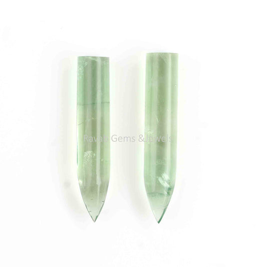 Natural Green Fluorite Long Bullet Shape Gemstone For Jewelry, Loose Beads Calibrated Stone For Matching Earring Making 6x30mm 2 Pcs Set