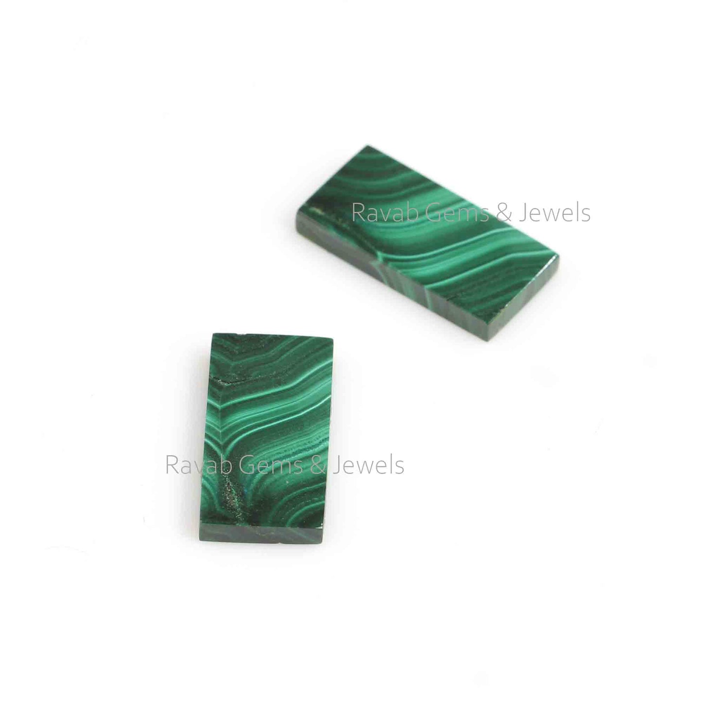 8x16mm Natural Malachite Rectangle Smooth Flat Stones, Malachite Loose Beads Gemstone For Jewelry Earring Ring Necklace Making 2 Pcs Set