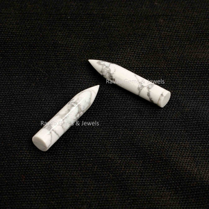 Natural White Howlite Long Smooth Bullet Shape Gemstone For Jewelry, Loose Beads Calibrated Stone For Earrings 6x30mm 2 Pcs Set All Sizes