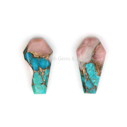 Pink Opal Copper Turquoise Coffin Shape Gemstone For Jewelry, Both Side Flat Smooth Calibrated, Semi Precious Stone Jewelry Making 2 Piece