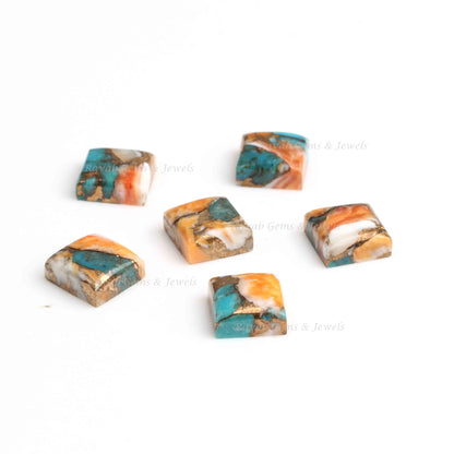 Spiny Oyster Copper Turquoise 10x10 mm Smooth Square Cabochon Cabochon - Calibrated Gemstones - Multi Color - 5 Pieces