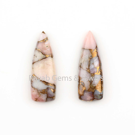 Pink Opal Copper Long Trillion 10x28mm Gemstone Calibrated Cabochon, Loose Beads For Jewelry Earring Making Stones 2 Pcs Set