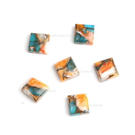 Spiny Oyster Copper Turquoise 10x10 mm Smooth Square Cabochon Cabochon - Calibrated Gemstones - Multi Color - 5 Pieces