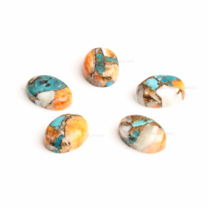 Spiny Oyster Copper Turquoise Oval Shape Cabochons Gemstone | Loose Beads Calibrated Stone For Earring Making 5 Pcs