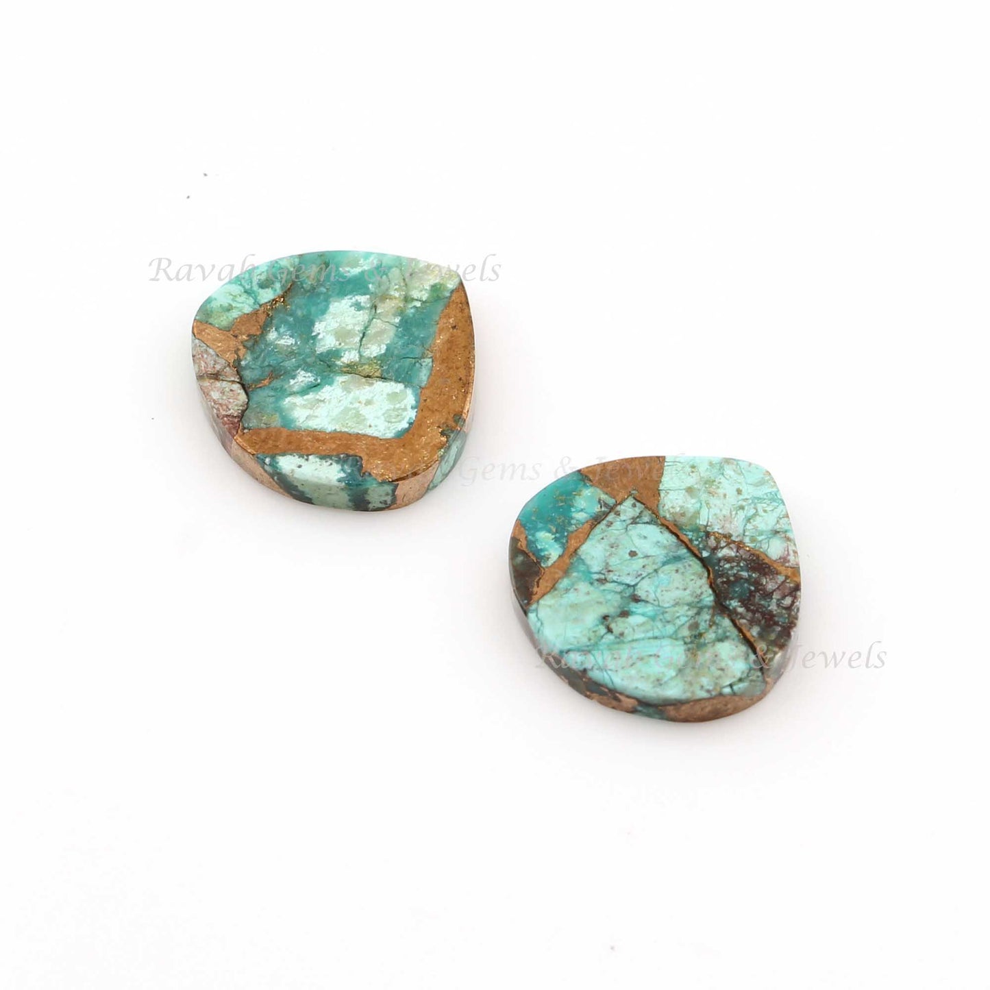Chrysocolla Copper 12mm Heart Shape Flat Gemstone, Loose Gemstone Flat Jewelry Making, Earring Pendant Matching Pair - 2 Pcs Set