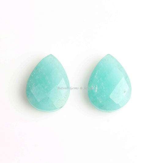 Natural Peruvian Amazonite Pear Shape Faceted Briolette Gemstone For Jewelry, Calibrated Loose Semi Precious Stone For Earring Making 2 Pcs