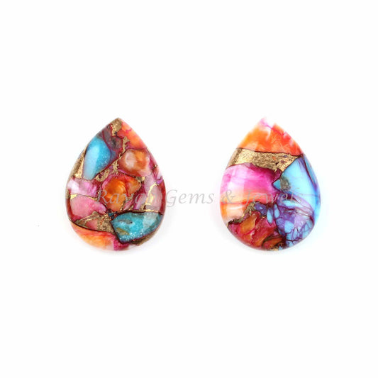 Spiny Oyster Copper Turquoise Pear Shape Smooth Briolette Gemstone, Loose Beads Semi Precious Stone For Jewelry Making - 2 Pcs Set