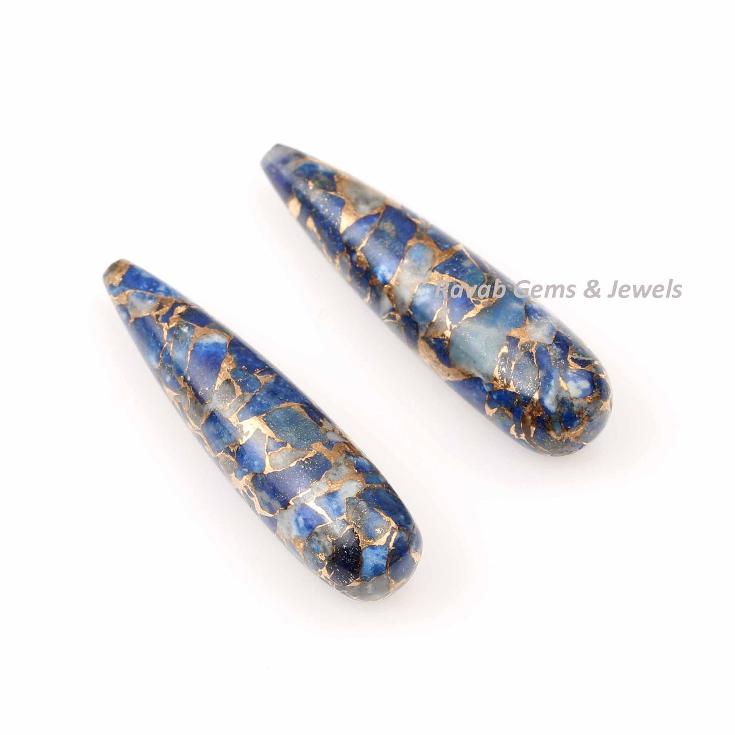 9x30mm Lapis Lazuli Copper Gemstone Smooth Drop | Briolette Teardrop Stones For Jewelry Earring Making- Long Teardrop 2 Pcs Set Wholesale