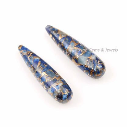 9x30mm Lapis Lazuli Copper Gemstone Smooth Drop | Briolette Teardrop Stones For Jewelry Earring Making- Long Teardrop 2 Pcs Set Wholesale