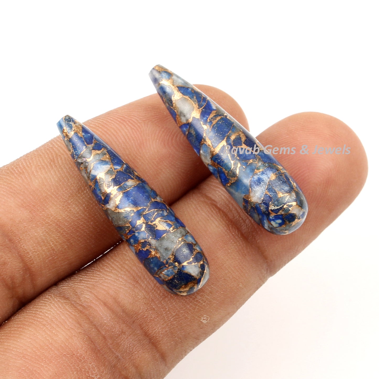 9x30mm Lapis Lazuli Copper Gemstone Smooth Drop | Briolette Teardrop Stones For Jewelry Earring Making- Long Teardrop 2 Pcs Set Wholesale