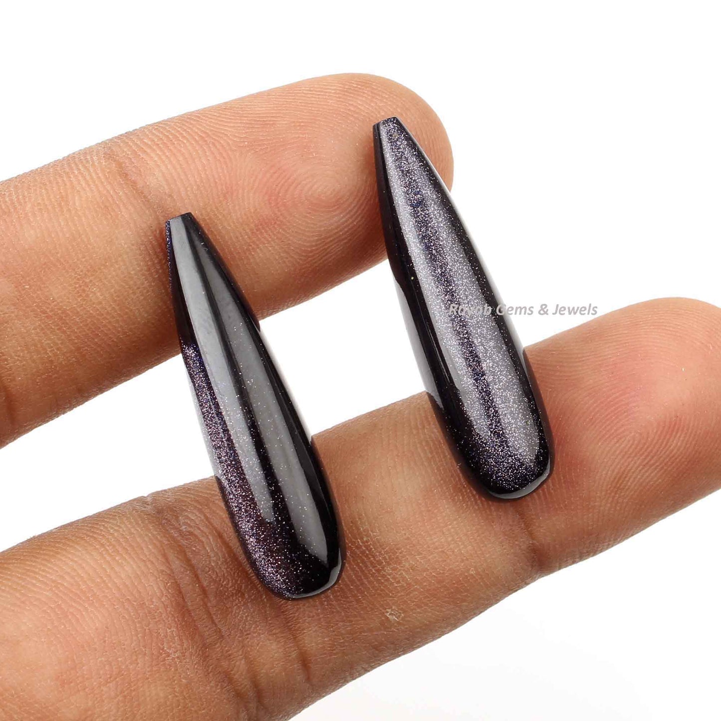 9x30mm Blue Sandstone Drop Smooth Gemstone, Loose Beads Calibrated Earring Matching Pair Stone, Long Teardrop Semi Precious - 2 Pcs Set