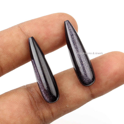 9x30mm Blue Sandstone Drop Smooth Gemstone, Loose Beads Calibrated Earring Matching Pair Stone, Long Teardrop Semi Precious - 2 Pcs Set