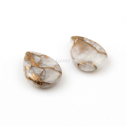 White Calcite Copper, Pear Smooth Briolette, Calibrated Loose Gemstone, Semi Precious Stone, High Polished, For Ring Earring Making 2 Pc Set