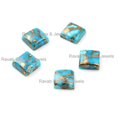 Blue Copper Turquoise, Square, Calibrated Cabochons, Loose Gemstone, Semi Precious Stone, For Jewelry Earring Making 8mm-16mm 5 Pc