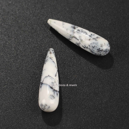 9x30mm Natural Dendritic Agate Long Teardrop Smooth Calibrated Gemstone, Best Quality Stone, For Jewelry Making Earring Pendant Ring -2 Pcs