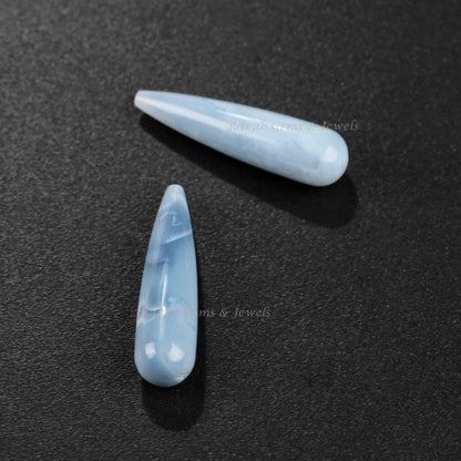 9x30mm Blue Opal Drop Smooth Gemstone Drops Smooth Briolette, Maching Earrings Pair, Gemstone Semi Precious Jewelry Making- 2 Pcs Set