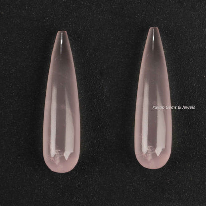 9x30mm Rose Quartz Drop Smooth Gemstone, Loose Beads Calibrated Stone For Jewelry Earring Making, Long Teardrop Stones - 2 Pcs Pair Set