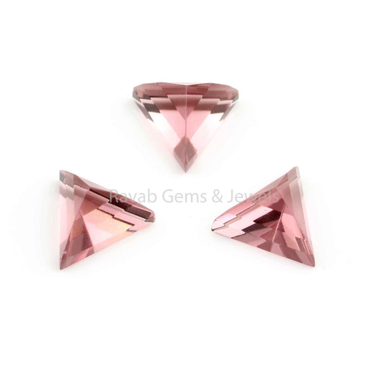 Pink Morganite Quartz Triangle Shape Pyramid Step Cut Faceted Gemstone For Jewelry Making, Loose Beads Stone For Ring Earring Making 2 Pcs