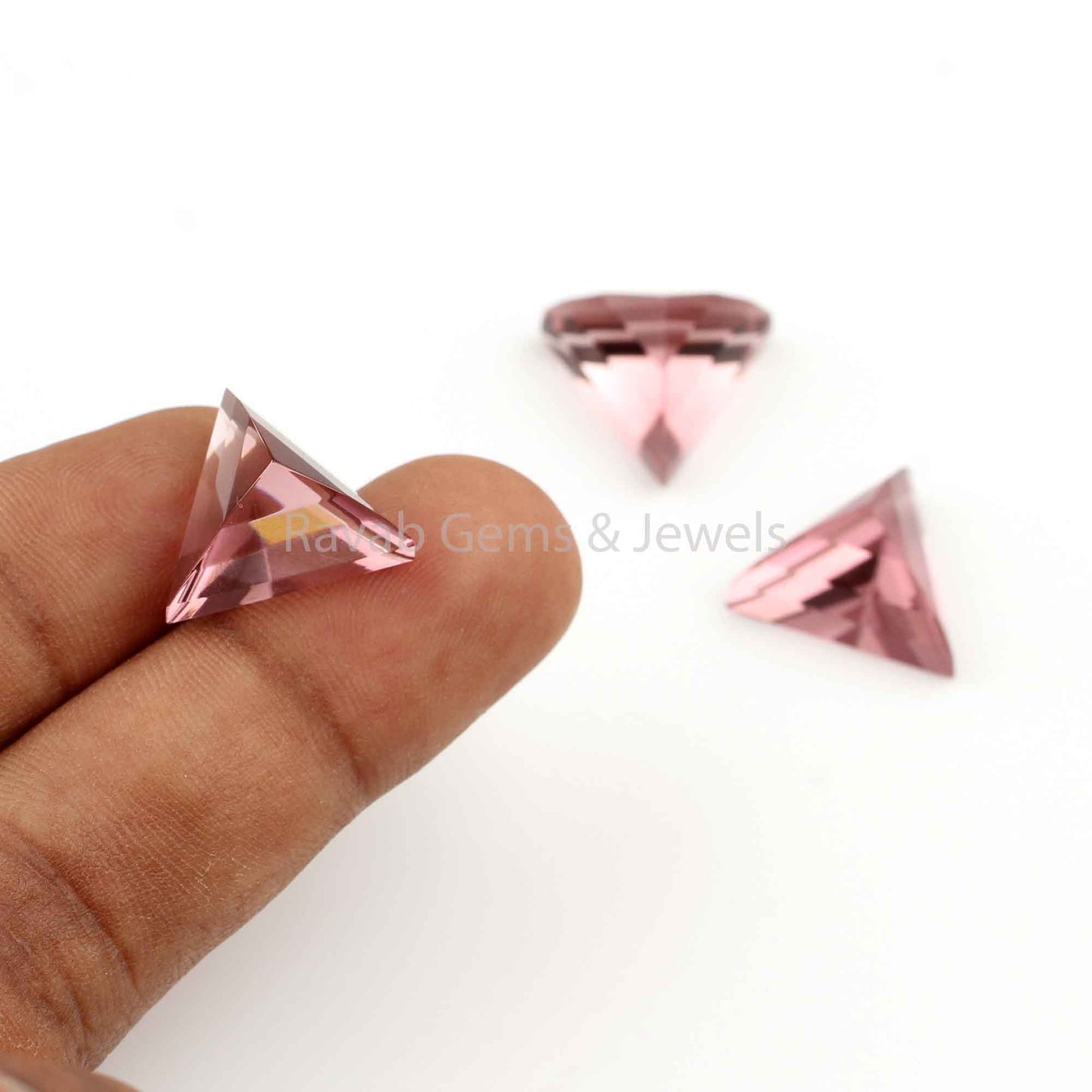 Pink Morganite Quartz Triangle Shape Pyramid Step Cut Faceted Gemstone For Jewelry Making, Loose Beads Stone For Ring Earring Making 2 Pcs