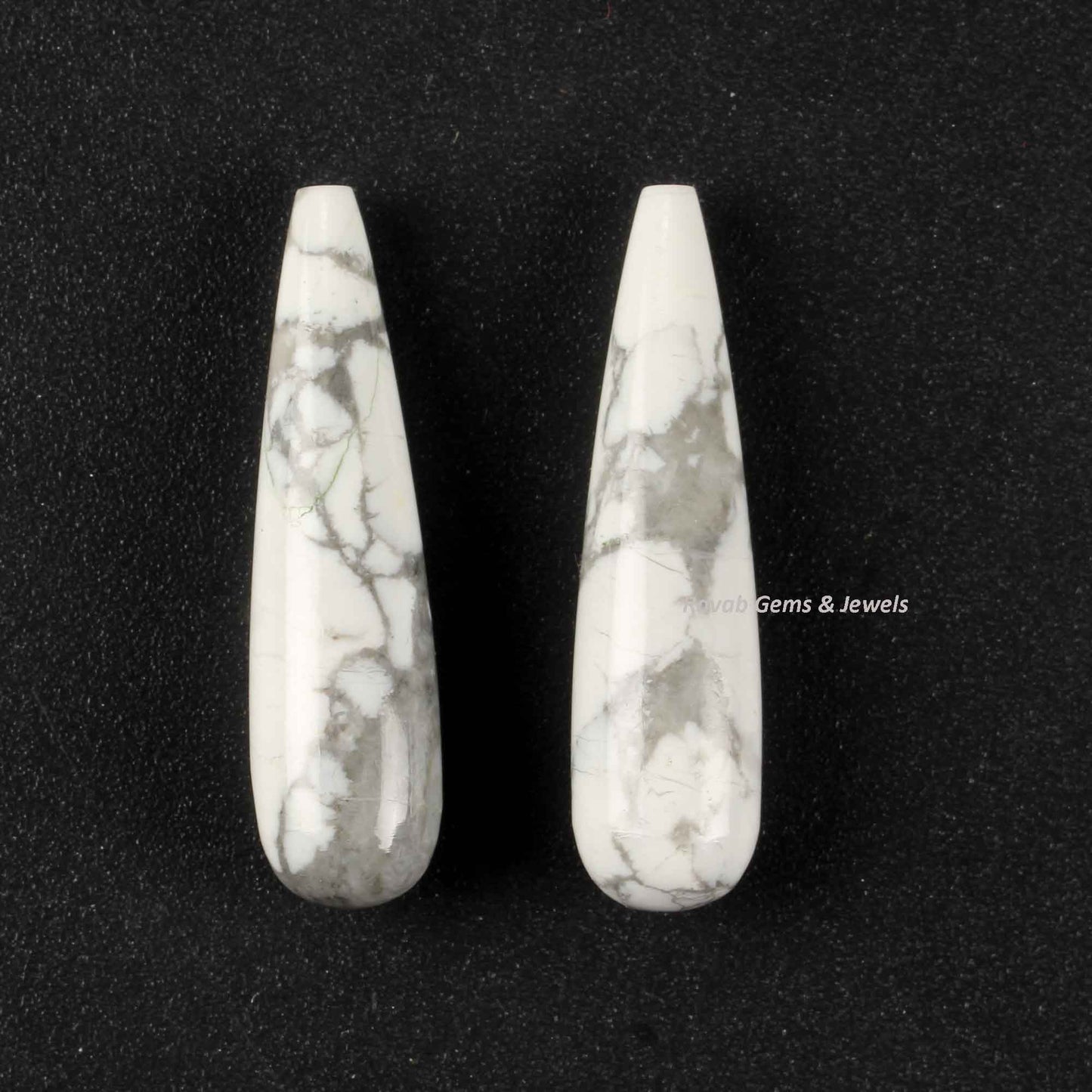 9x30mm Natural White Howlite Long Teardrops Smooth Gemstone, Calibrated Stone For Jewelry Making, Loose Beads Semi Precious Stone - 2 Pcs
