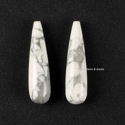 9x30mm Natural White Howlite Long Teardrops Smooth Gemstone, Calibrated Stone For Jewelry Making, Loose Beads Semi Precious Stone - 2 Pcs