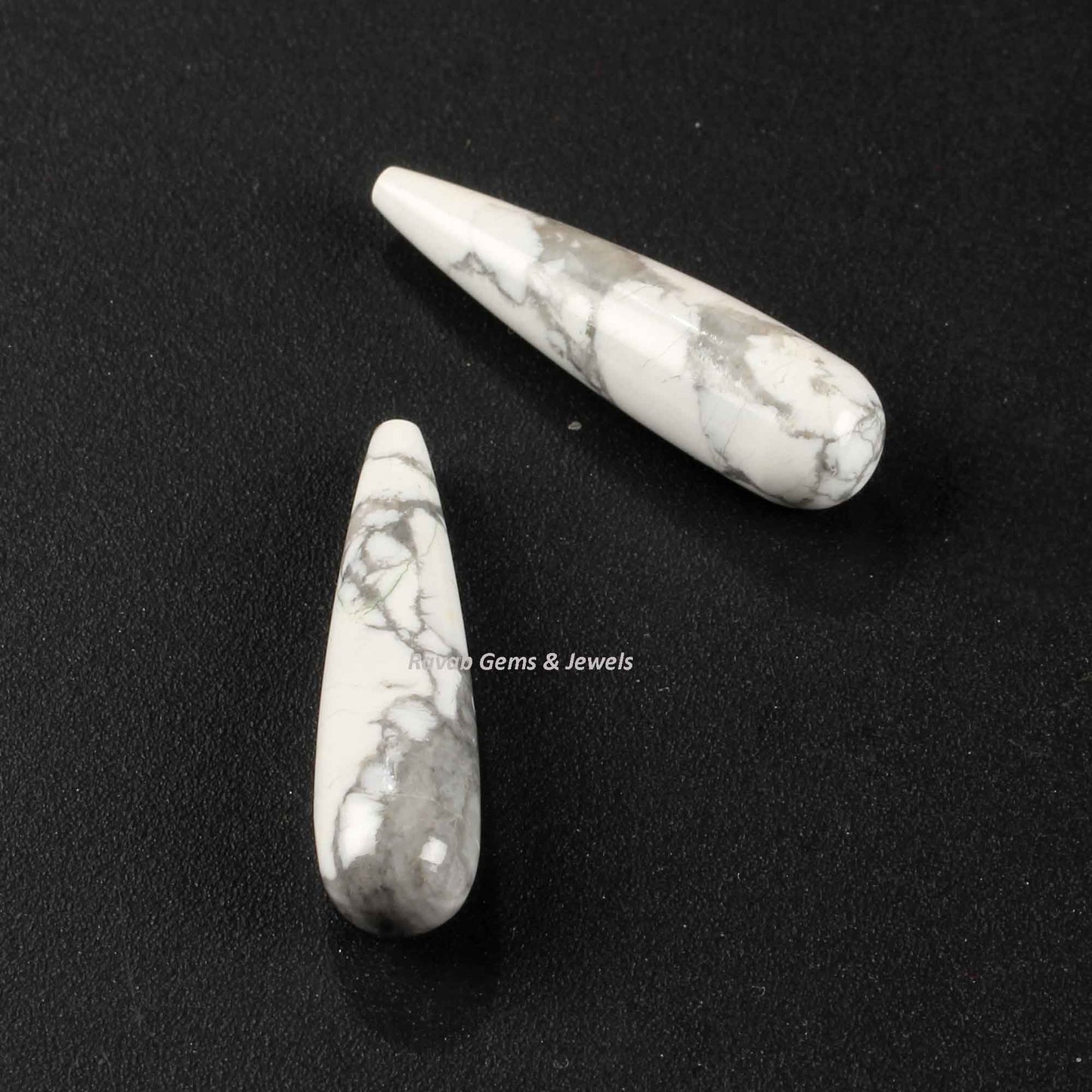 9x30mm Natural White Howlite Long Teardrops Smooth Gemstone, Calibrated Stone For Jewelry Making, Loose Beads Semi Precious Stone - 2 Pcs
