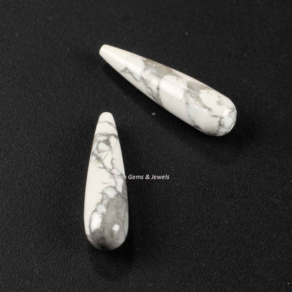 9x30mm Natural White Howlite Long Teardrops Smooth Gemstone, Calibrated Stone For Jewelry Making, Loose Beads Semi Precious Stone - 2 Pcs