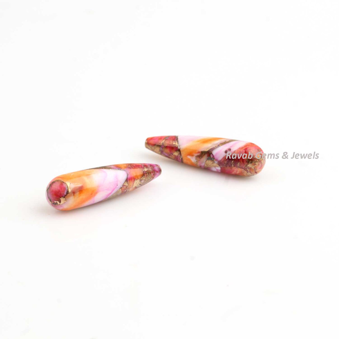 9x30mm Pink Orange Mix Oyster Copper Turquoise Drop, Smooth Briolette Gemstone Drops, Semi Precious Stone For Matching Earrings 1 Pair