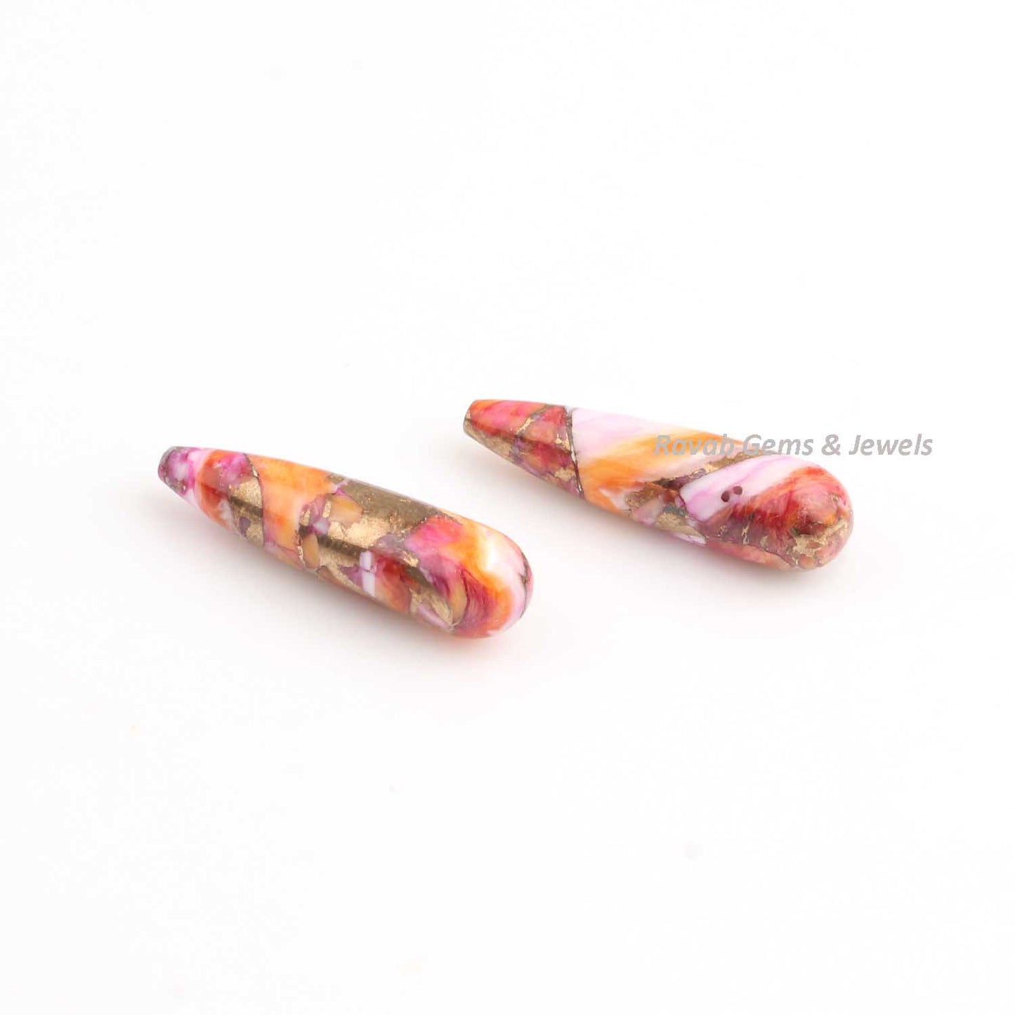 9x30mm Pink Orange Mix Oyster Copper Turquoise Drop, Smooth Briolette Gemstone Drops, Semi Precious Stone For Matching Earrings 1 Pair
