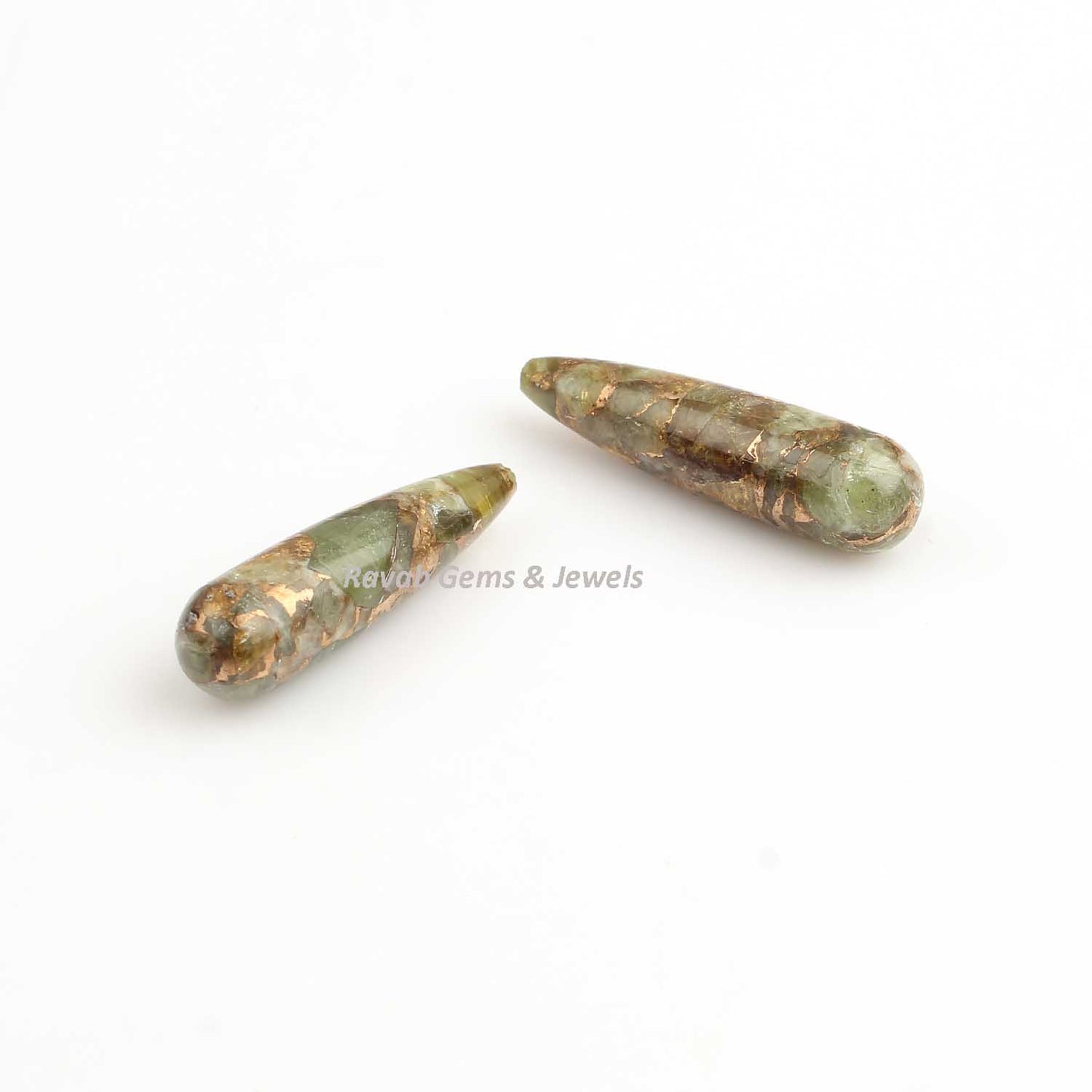 9x30mm Mix Green Peridot Copper Mohave Drop, Smooth Gemstone Drops Briolette, Mohave Gemstone Semi precious Stone Jewelry Making- 2 pcs