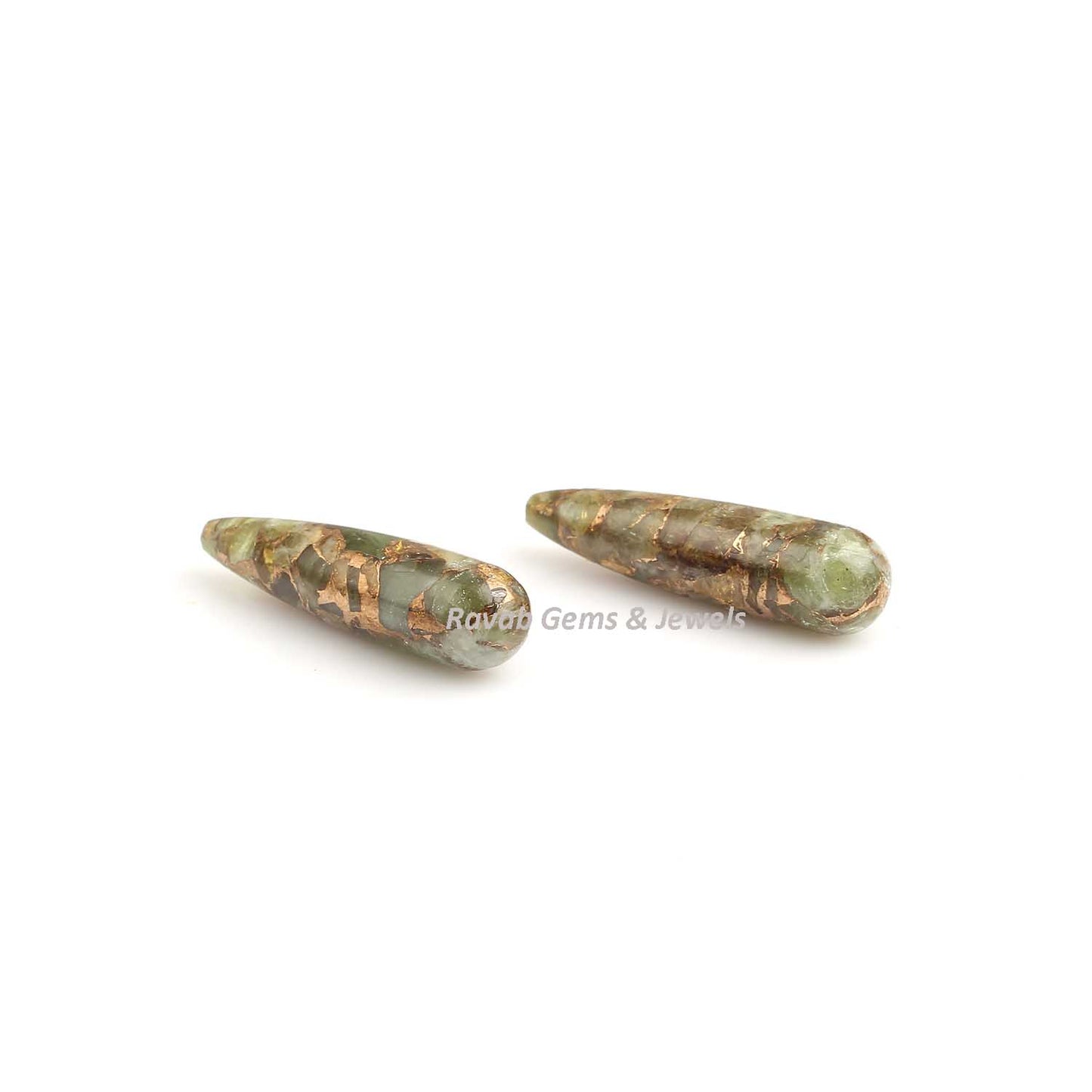 9x30mm Mix Green Peridot Copper Mohave Drop, Smooth Gemstone Drops Briolette, Mohave Gemstone Semi precious Stone Jewelry Making- 2 pcs
