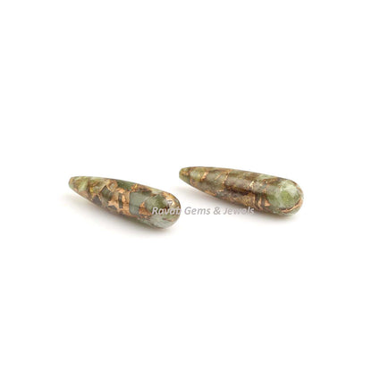 9x30mm Mix Green Peridot Copper Mohave Drop, Smooth Gemstone Drops Briolette, Mohave Gemstone Semi precious Stone Jewelry Making- 2 pcs