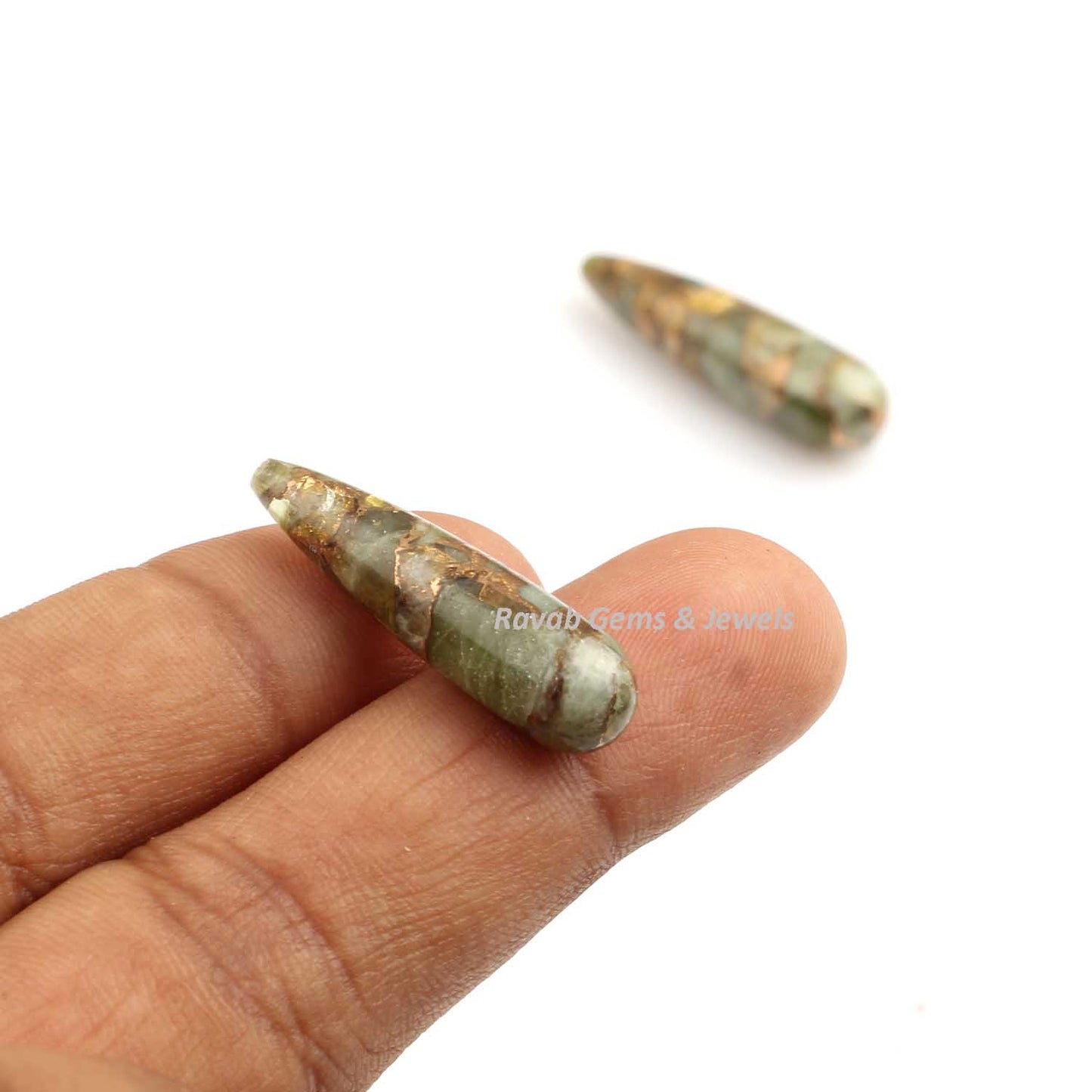 9x30mm Mix Green Peridot Copper Mohave Drop, Smooth Gemstone Drops Briolette, Mohave Gemstone Semi precious Stone Jewelry Making- 2 pcs