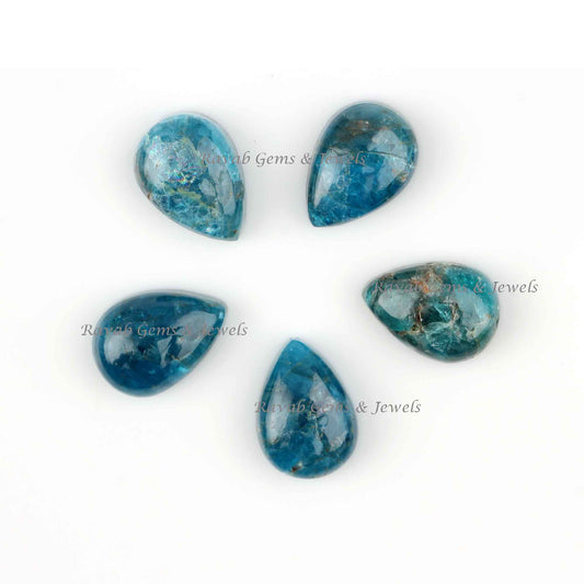 Natural Blue Apatite Pear Shape Smooth Cabochon Gemstone For Jewelry Making, Loose Beads Calibrated Stone For Jewelry Making 5 Pc