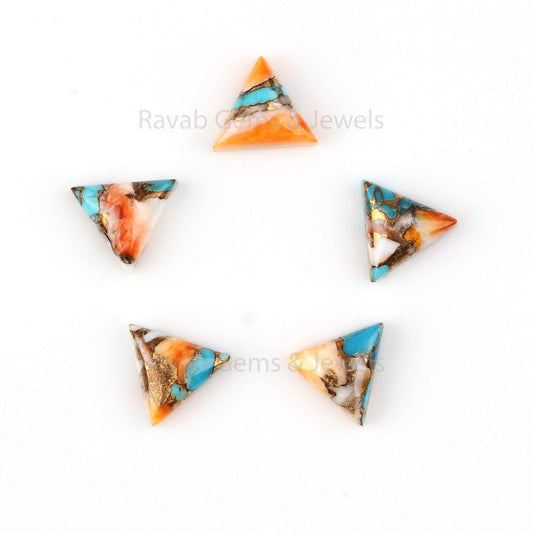 Spiny Oyster Copper Turquoise Triangle Smooth Flat Back Cabochons Gemstone | Loose Beads Calibrated Stones For Jewelry 5 Pcs Set 8mm-16mm