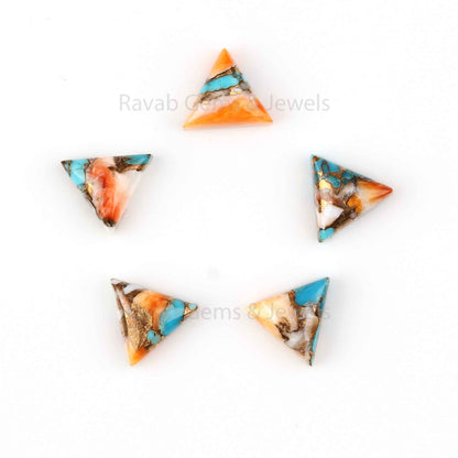 Spiny Oyster Copper Turquoise Triangle Smooth Flat Back Cabochons Gemstone | Loose Beads Calibrated Stones For Jewelry 5 Pcs Set 8mm-16mm