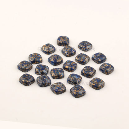 Copper Lapis Lazuli Cushion Shape Smooth Cabochons Gemstone, Loose Beads Stone For Jewelry Making 6mm-18mm 5 Pcs Set All Sizes