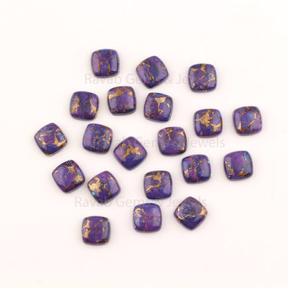 Purple Copper Turquoise Cushion Shape Smooth Cabochons Gemstone | Loose Beads Stone For Fancy Jewelry Making, All Sizes 5 Pcs Set