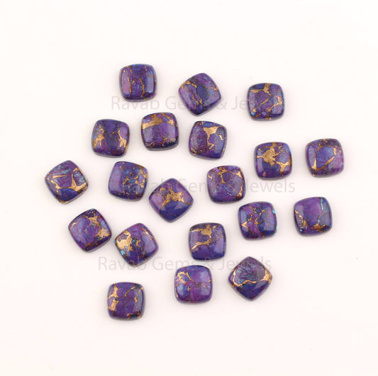 Purple Copper Turquoise Cushion Shape Smooth Cabochons Gemstone | Loose Beads Stone For Fancy Jewelry Making, All Sizes 5 Pcs Set