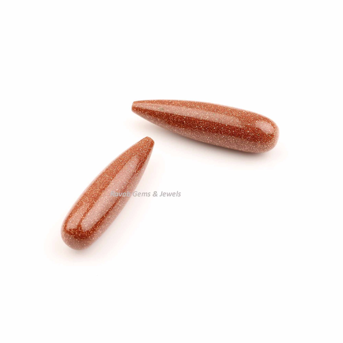 9x30mm Gold Sunstone Drop Smooth Gemstone, Loose Beads Long Teardrop Calibrated Semi Precious Matching Earring Stone - 2 Pcs Set