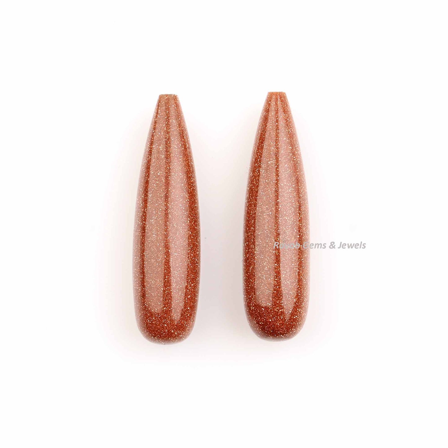 9x30mm Gold Sunstone Drop Smooth Gemstone, Loose Beads Long Teardrop Calibrated Semi Precious Matching Earring Stone - 2 Pcs Set